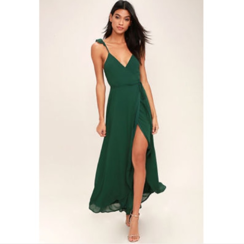 Lulu’s forest green high low wrap dress
